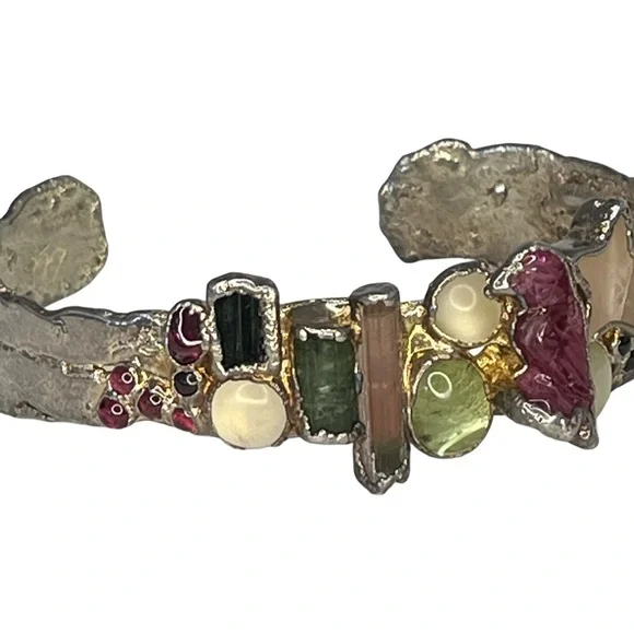 Multi-Gemstone Bird and Star Cuff Bracelet by C + R - Picture 3 of 8